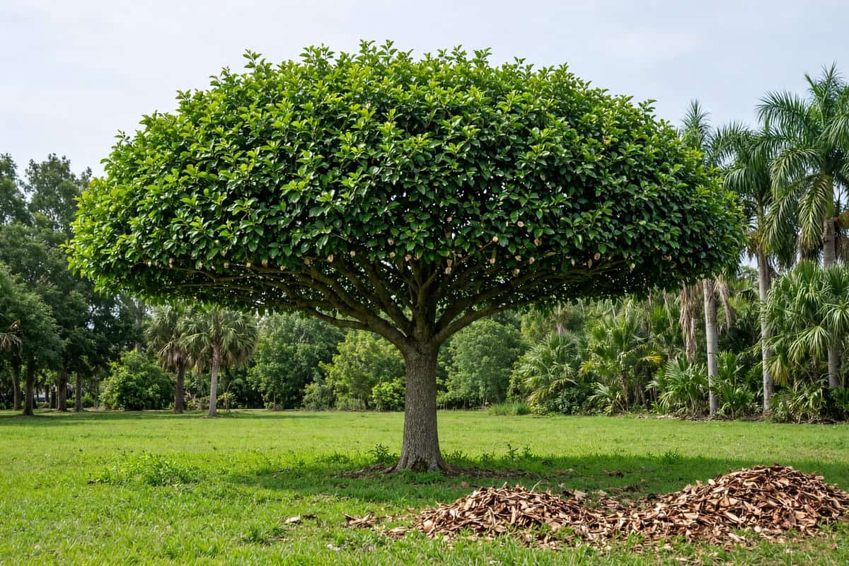 Freshly trimmed shade tree over a lawn